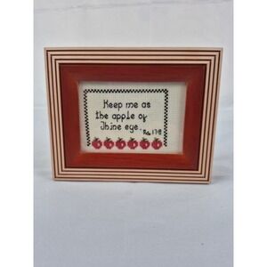 Vintage Framed Cross Stitch Bible Verse Apple of Thine Eye Wood Decor